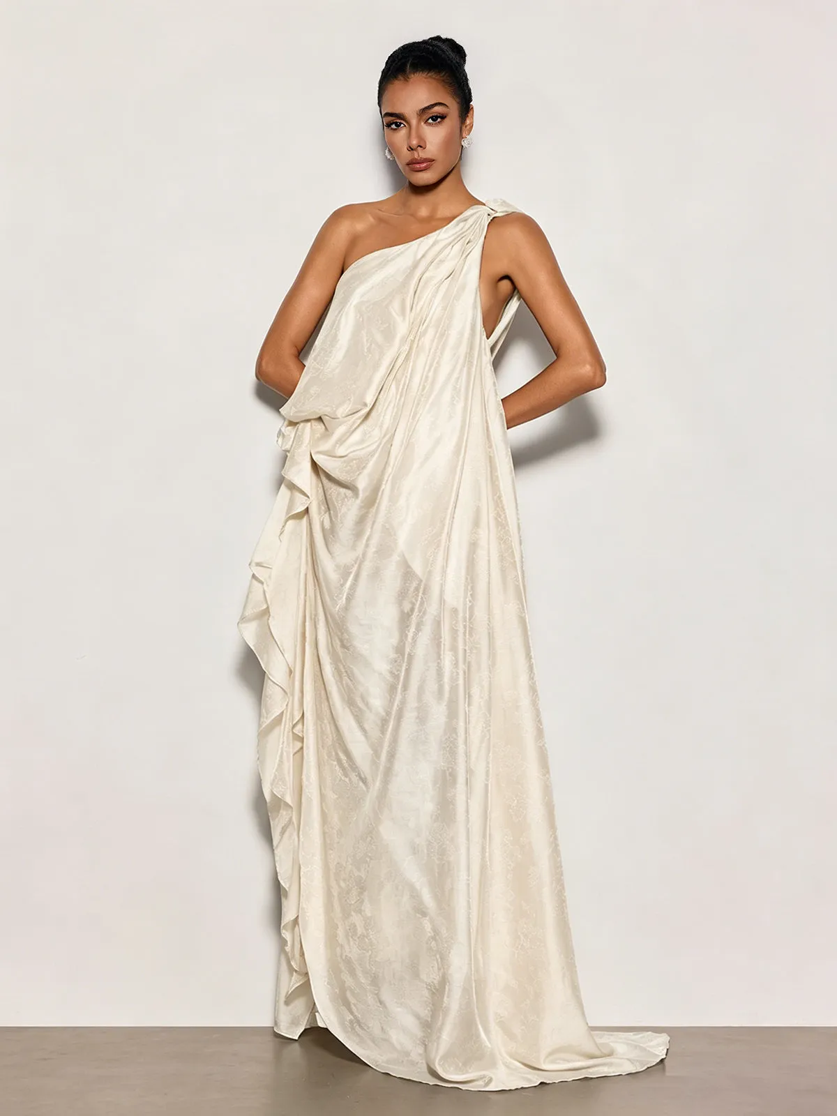 Czelaw One Shoulder Lace Maxi Dress In White sold by Mew Mews product image thumbnail 3