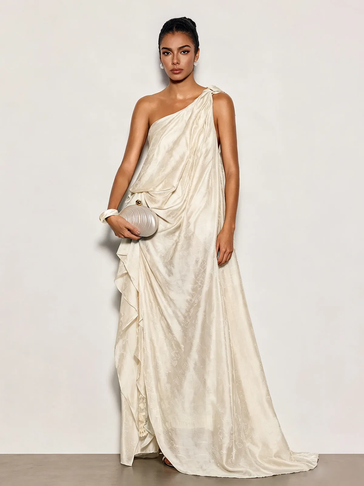 Czelaw One Shoulder Lace Maxi Dress In White sold by Mew Mews product image thumbnail 2