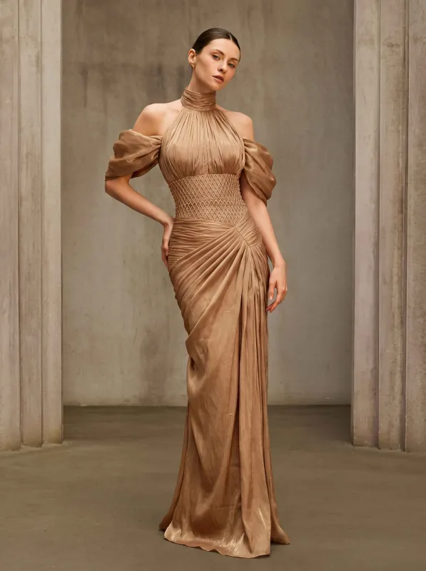 Quorvelis Halterneck Ruched Maxi Dress made by Mew Mews