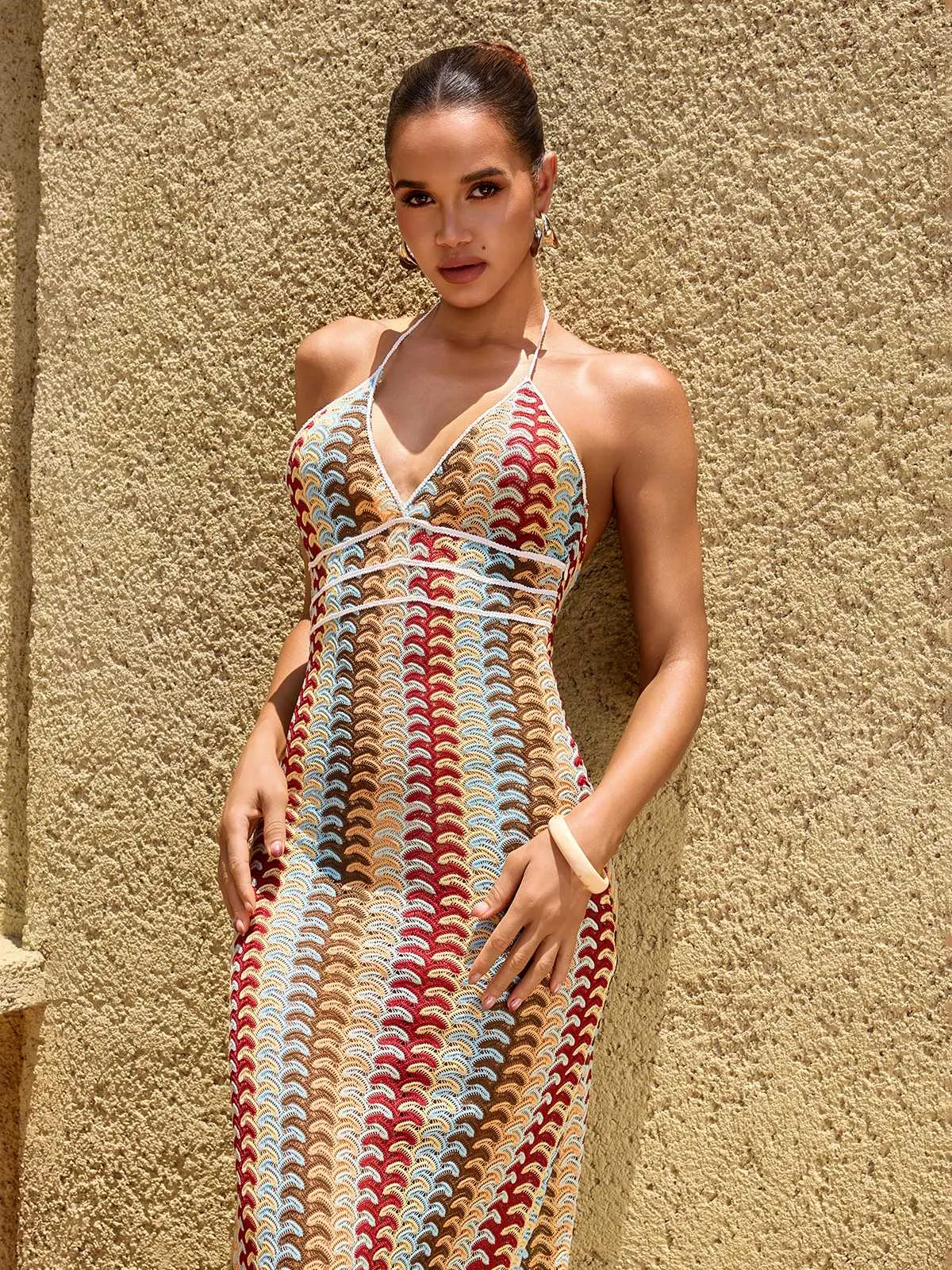 Yvoryth V Neck Wavy Maxi Dress sold by Mew Mews product image thumbnail 2