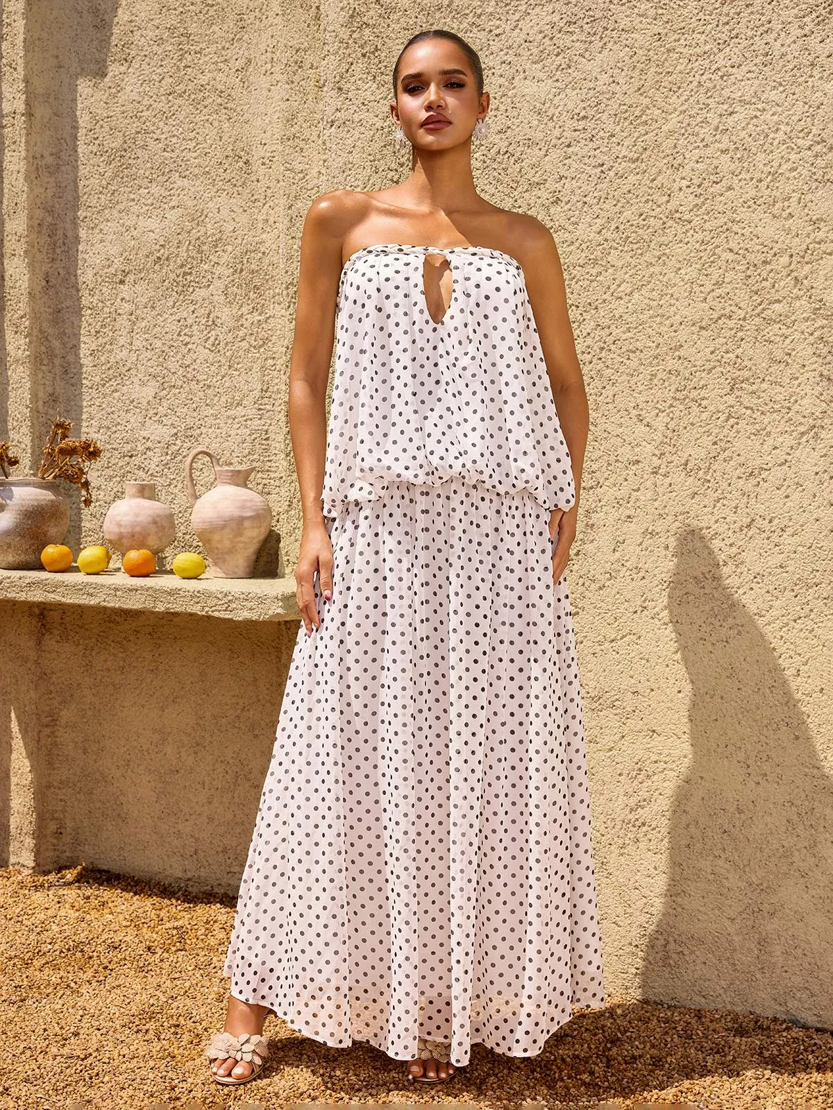 Quorvane Strapless Dot Maxi Dress sold by Mew Mews