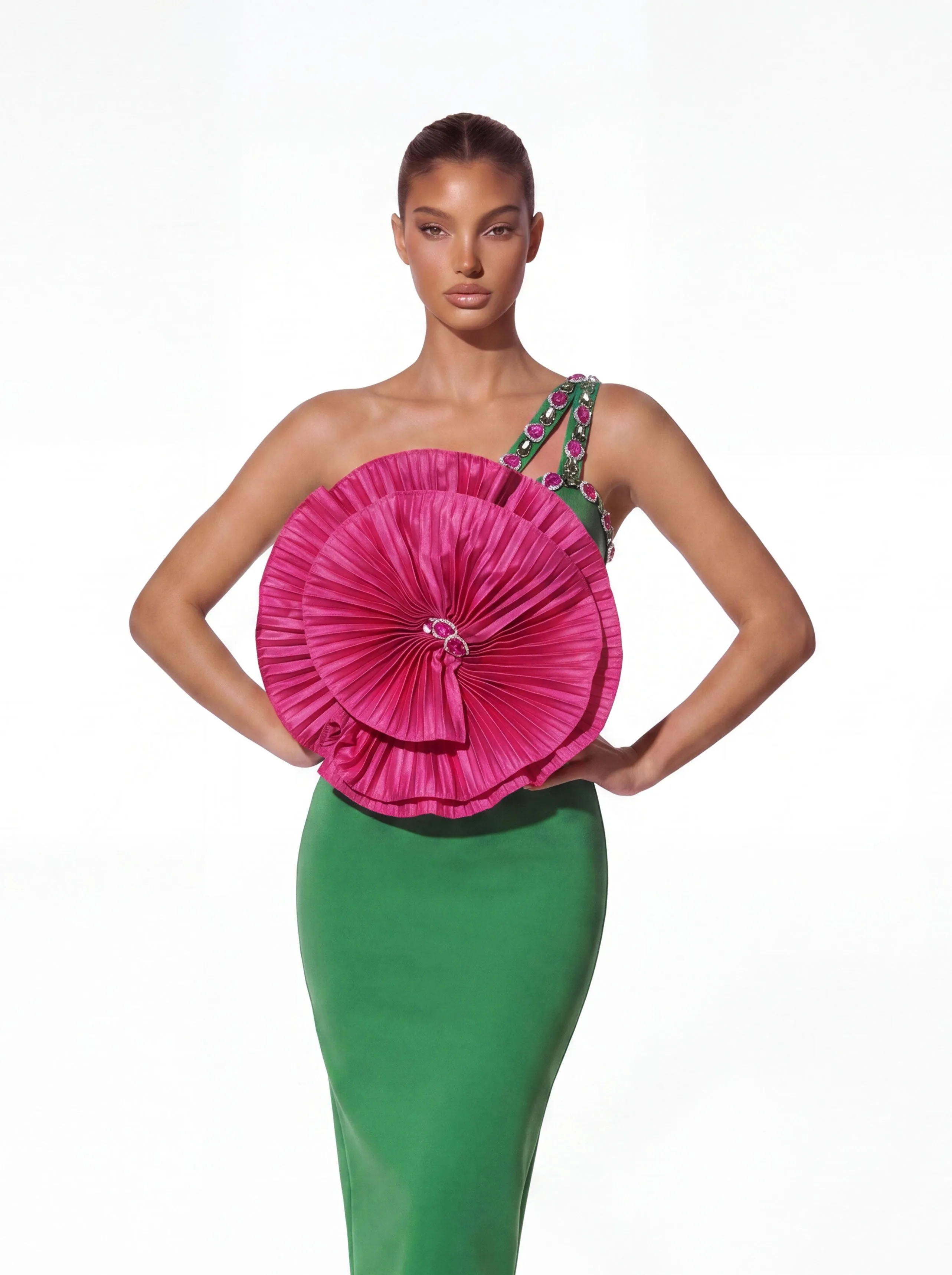 Helioric One Shoulder Flower Crystal Midi Dress sold by Mew Mews product image thumbnail 2