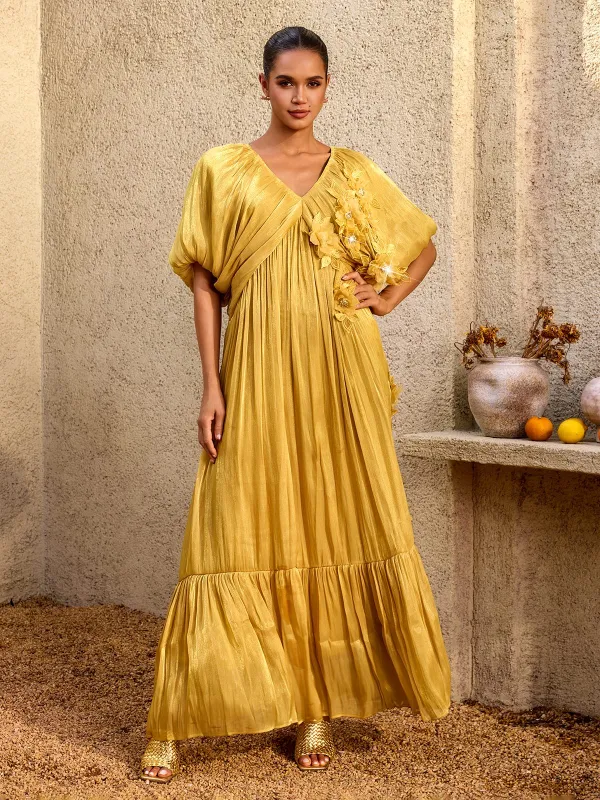 Corthiel Puff Sleeve Flower Ruched Maxi Dress made by Mew Mews