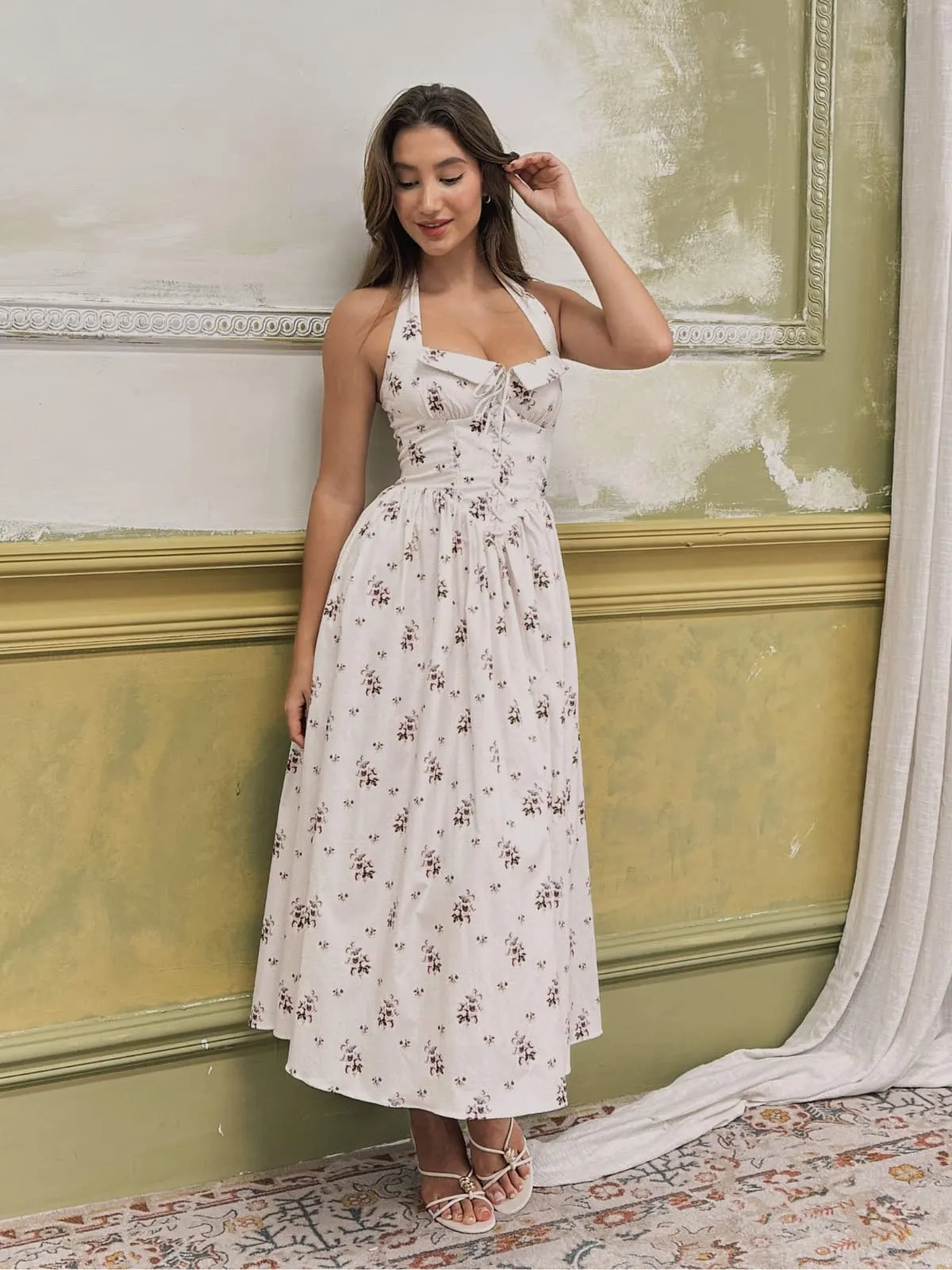 Zavethric Halterneck Lace Up Floral Midi Dress sold by Mew Mews product image thumbnail 3