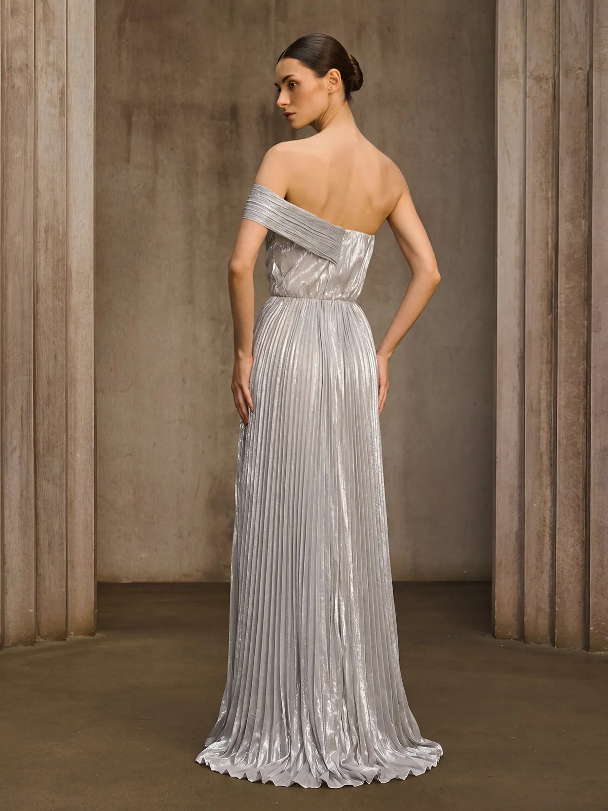 Emele One Shoulder Pleated Metallic Dress sold by Mew Mews product image thumbnail 3
