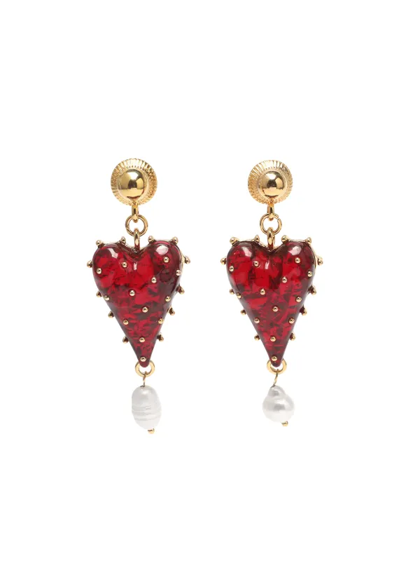 Edric Heart Pearl Earrings made by Mew Mews
