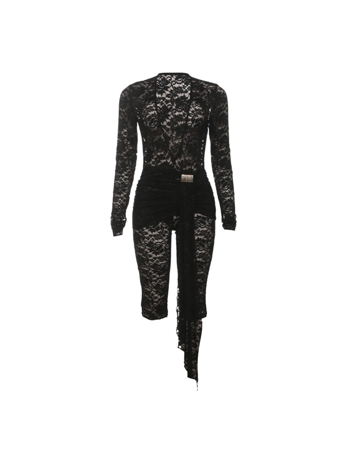 Draelyric Plunge Neck Lace Capri Jumpsuit In Black sold by Mew Mews product image thumbnail 5
