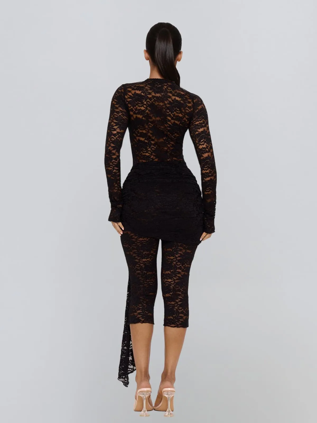 Draelyric Plunge Neck Lace Capri Jumpsuit In Black sold by Mew Mews product image thumbnail 4