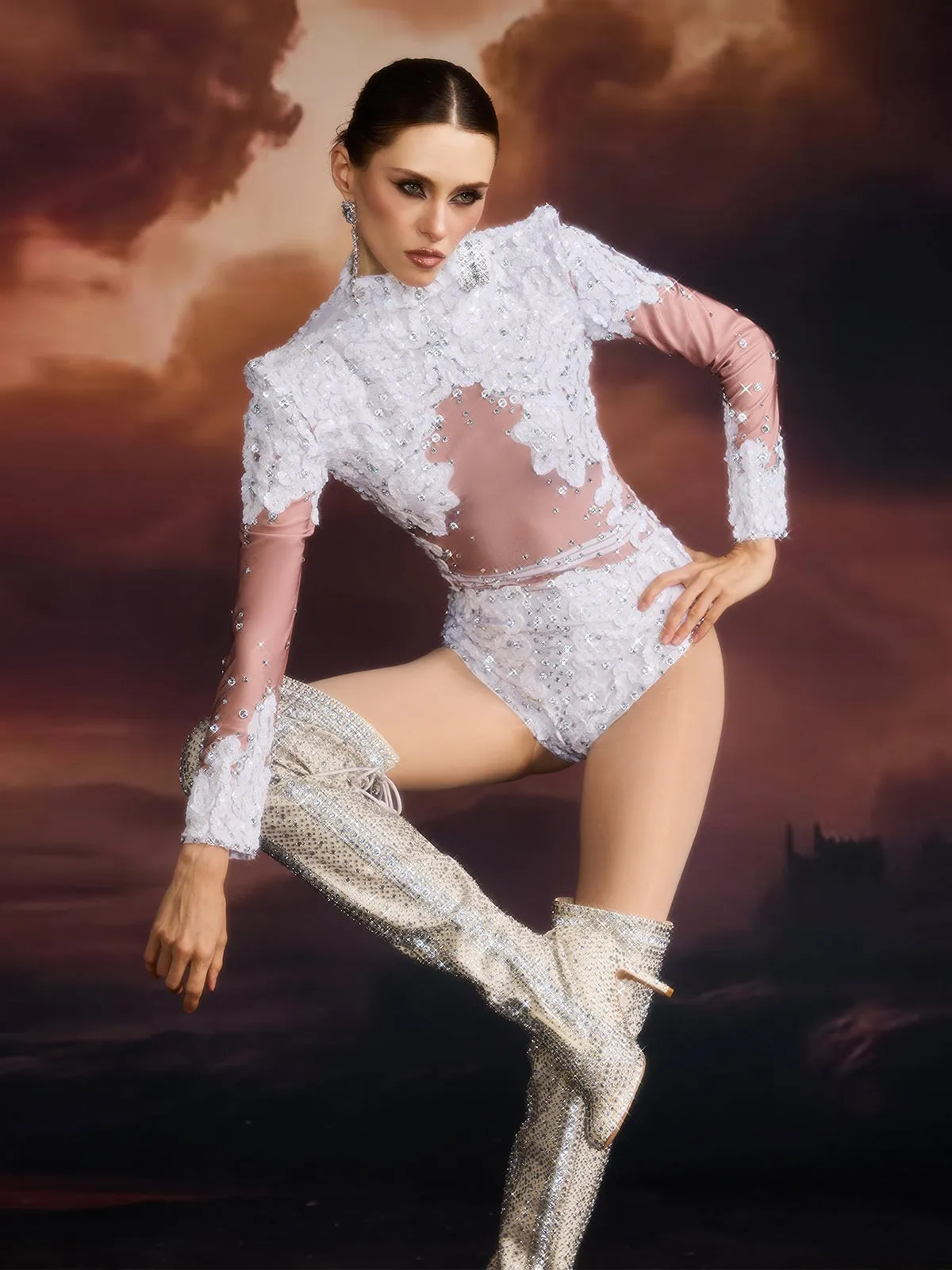Elisaveta Sequin Rhinestone Bodysuit sold by Mew Mews product image thumbnail 2