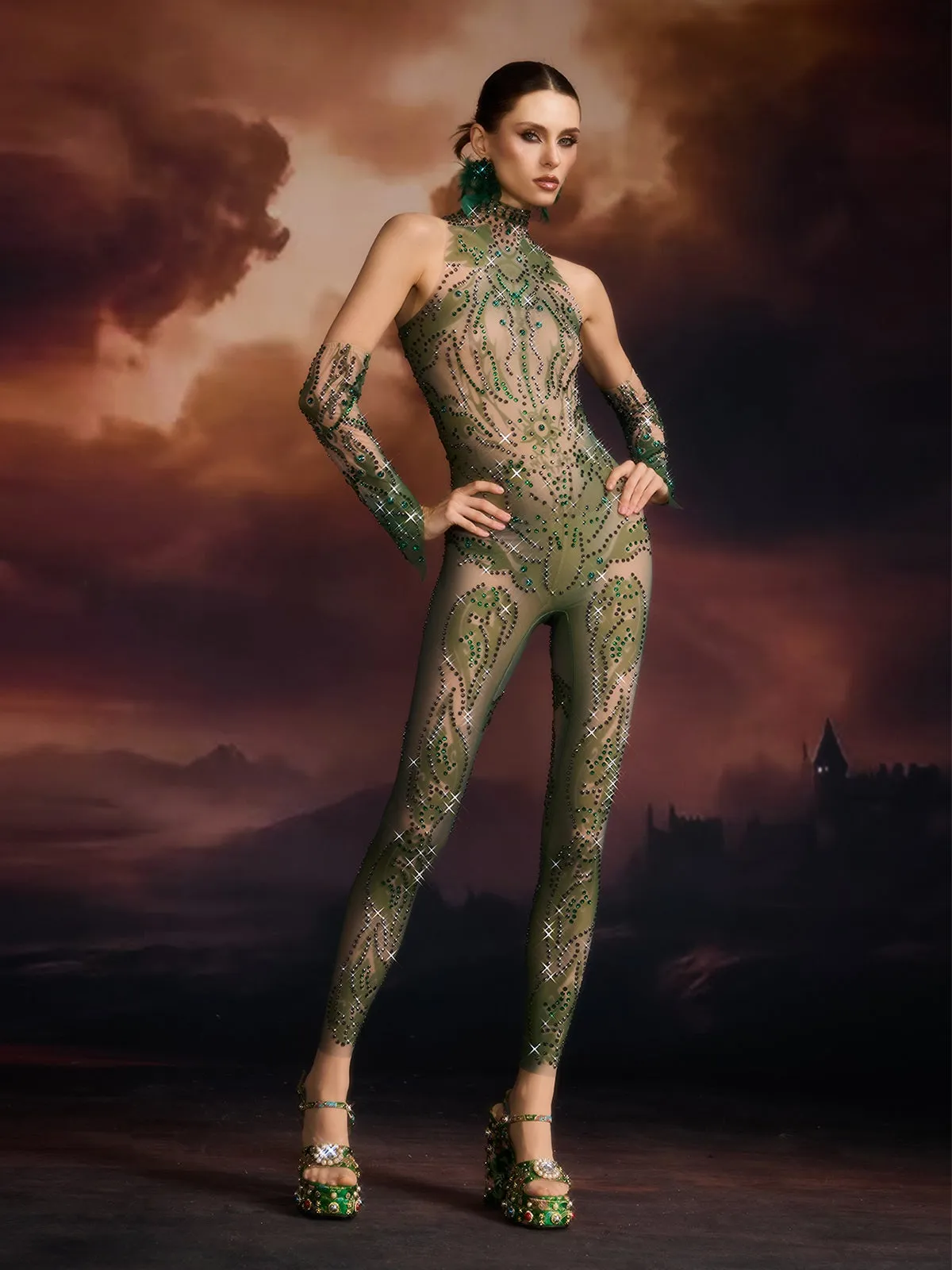 Elisae Sleeveless Rhinestone Jumpsuit sold by Mew Mews product image thumbnail 3