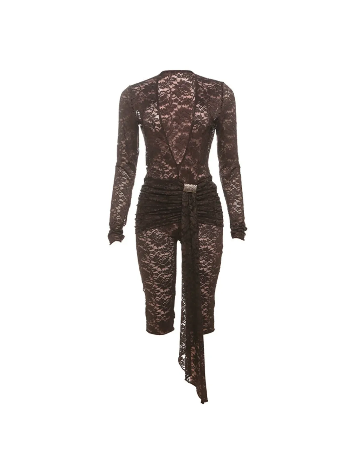 Draelyric Plunge Neck Lace Capri Jumpsuit In Coffee sold by Mew Mews product image thumbnail 5