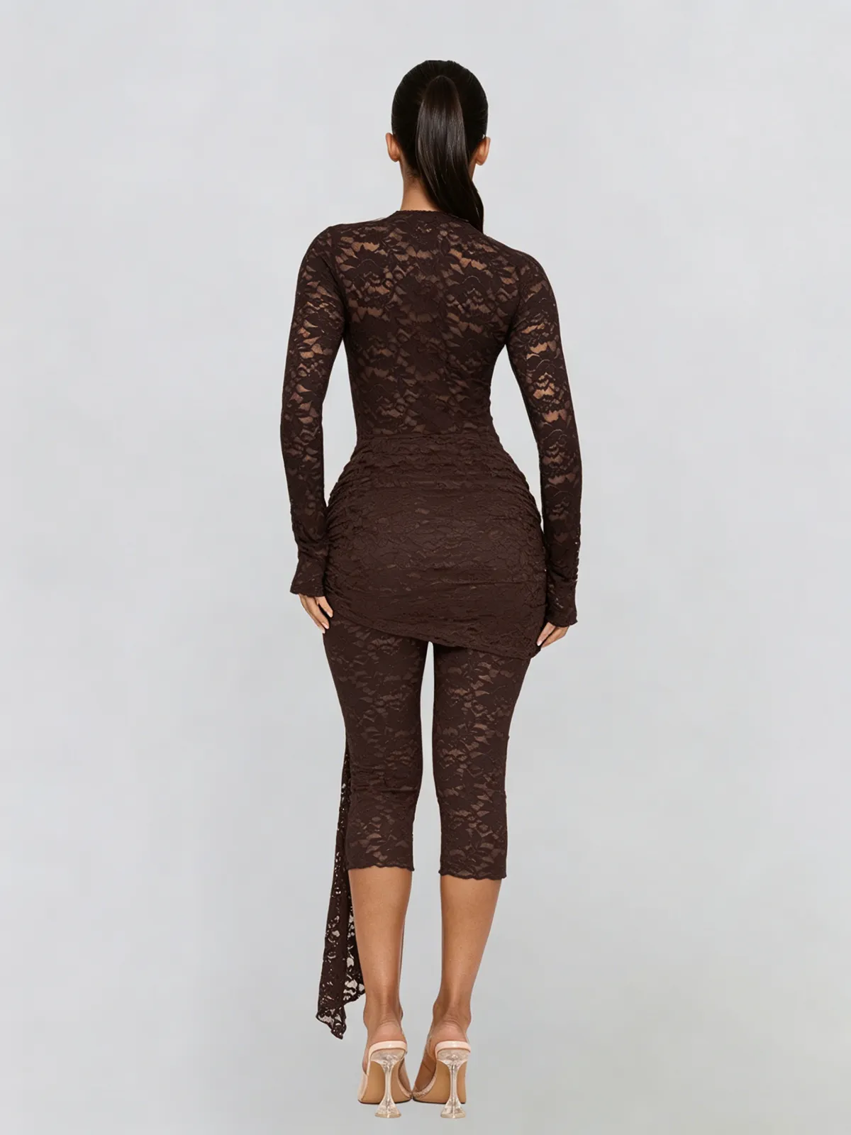 Draelyric Plunge Neck Lace Capri Jumpsuit In Coffee sold by Mew Mews product image thumbnail 4
