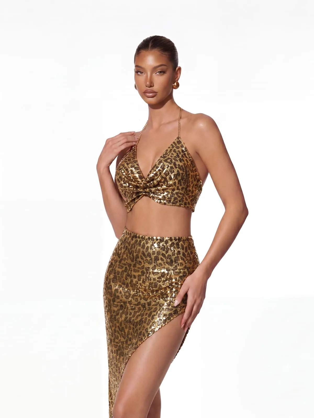 Meldor Halterneck Sequin Leopard Skirt Set sold by Mew Mews product image thumbnail 3