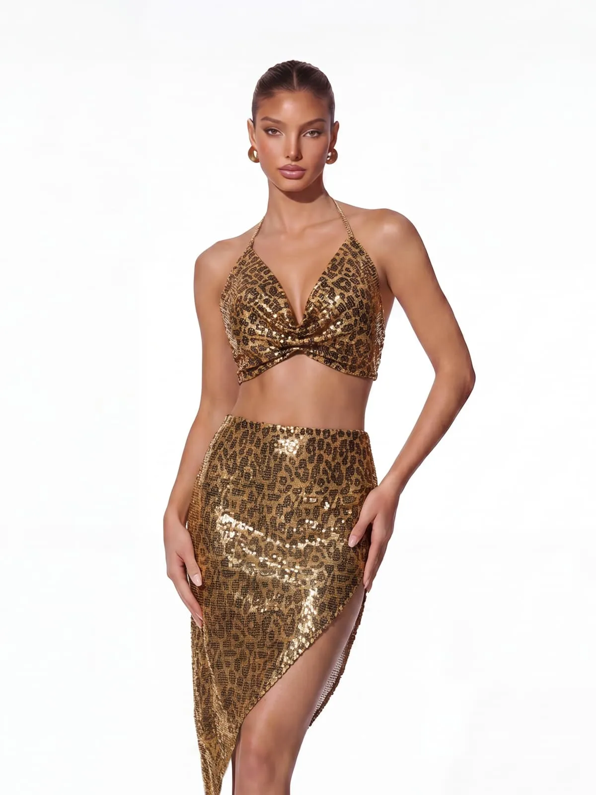 Meldor Halterneck Sequin Leopard Skirt Set sold by Mew Mews product image thumbnail 2