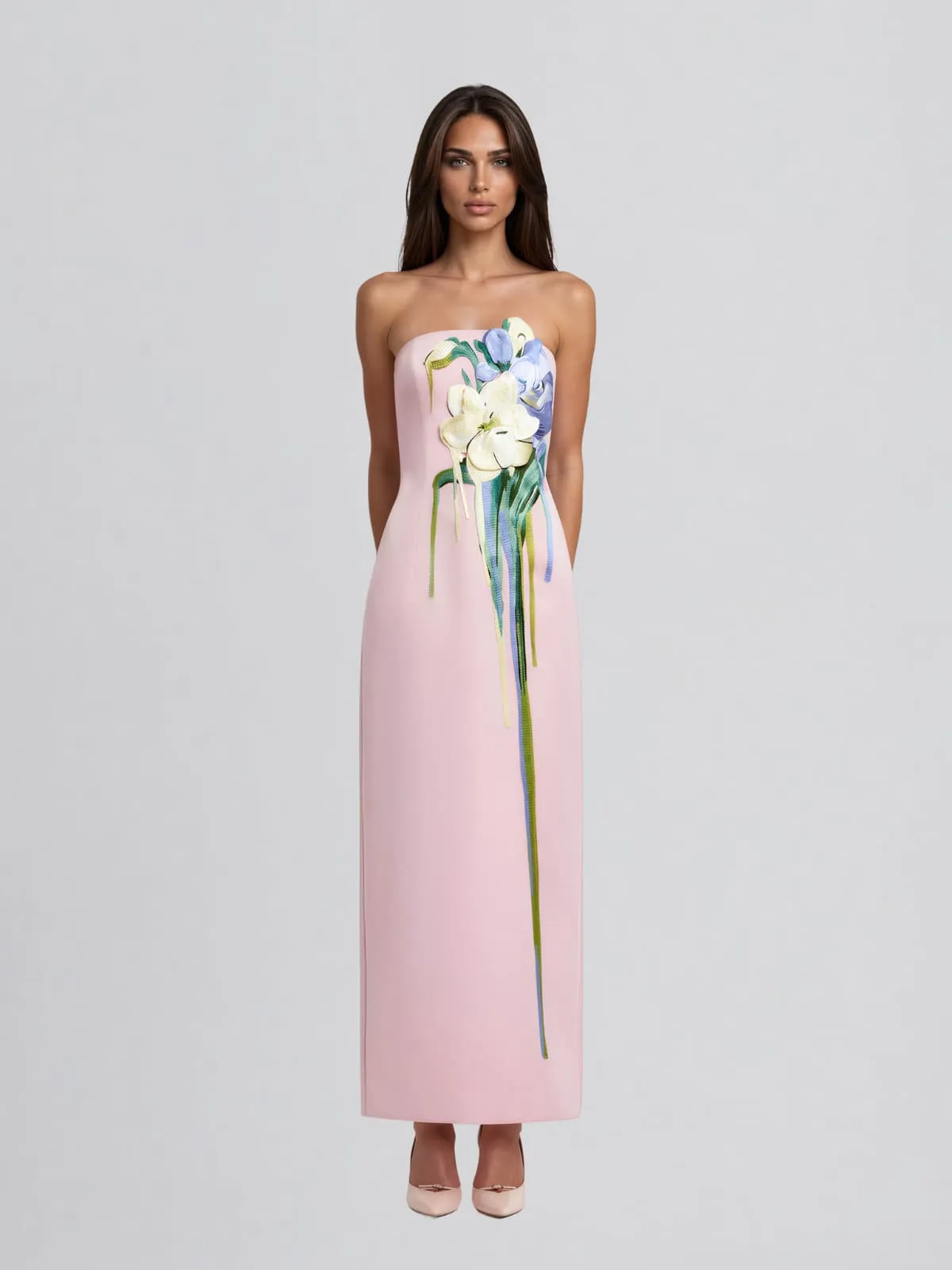 Luvric Strapless Flower Maxi Dress sold by Mew Mews