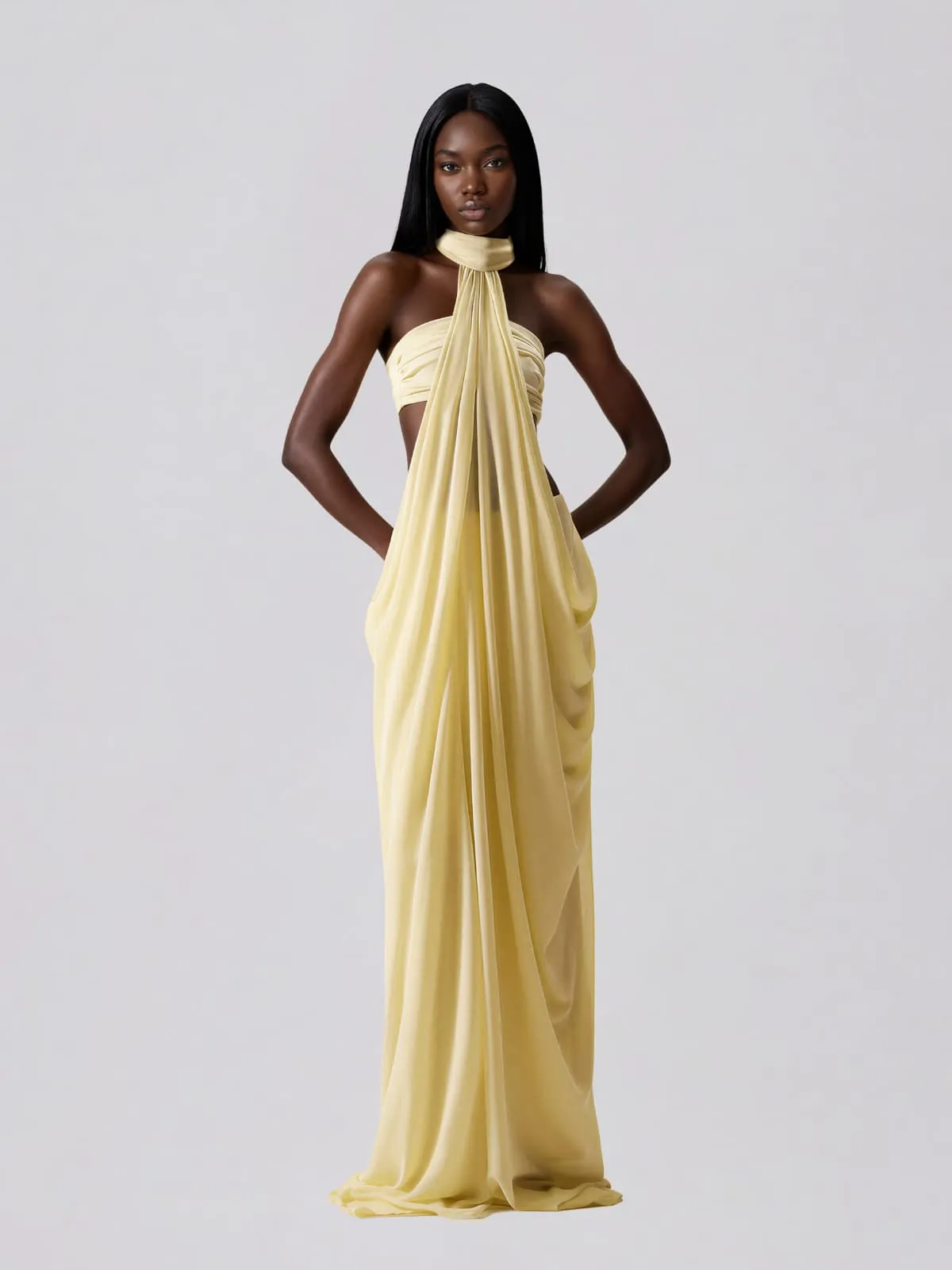 Layric Halterneck Draped Skirt Set In Butter Yellow sold by Mew Mews product image thumbnail 2