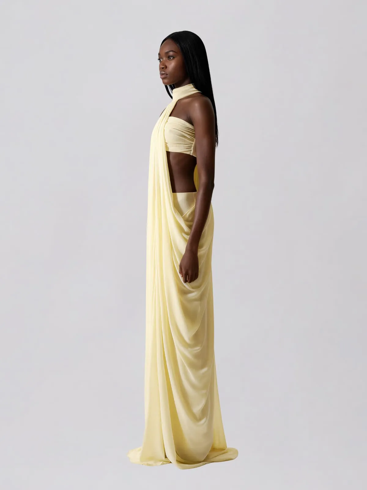 Layric Halterneck Draped Skirt Set In Butter Yellow sold by Mew Mews product image thumbnail 3