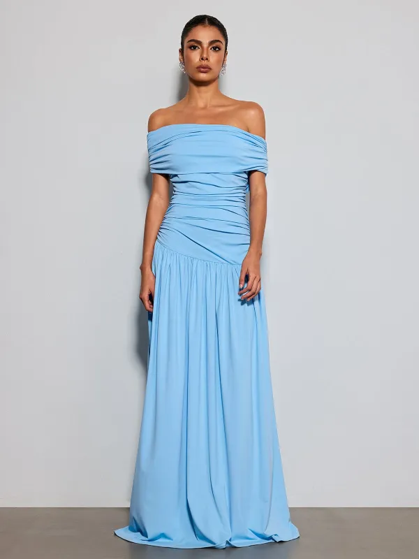 Etsuko Off Shoulder Ruched Maxi Dress made by Mew Mews