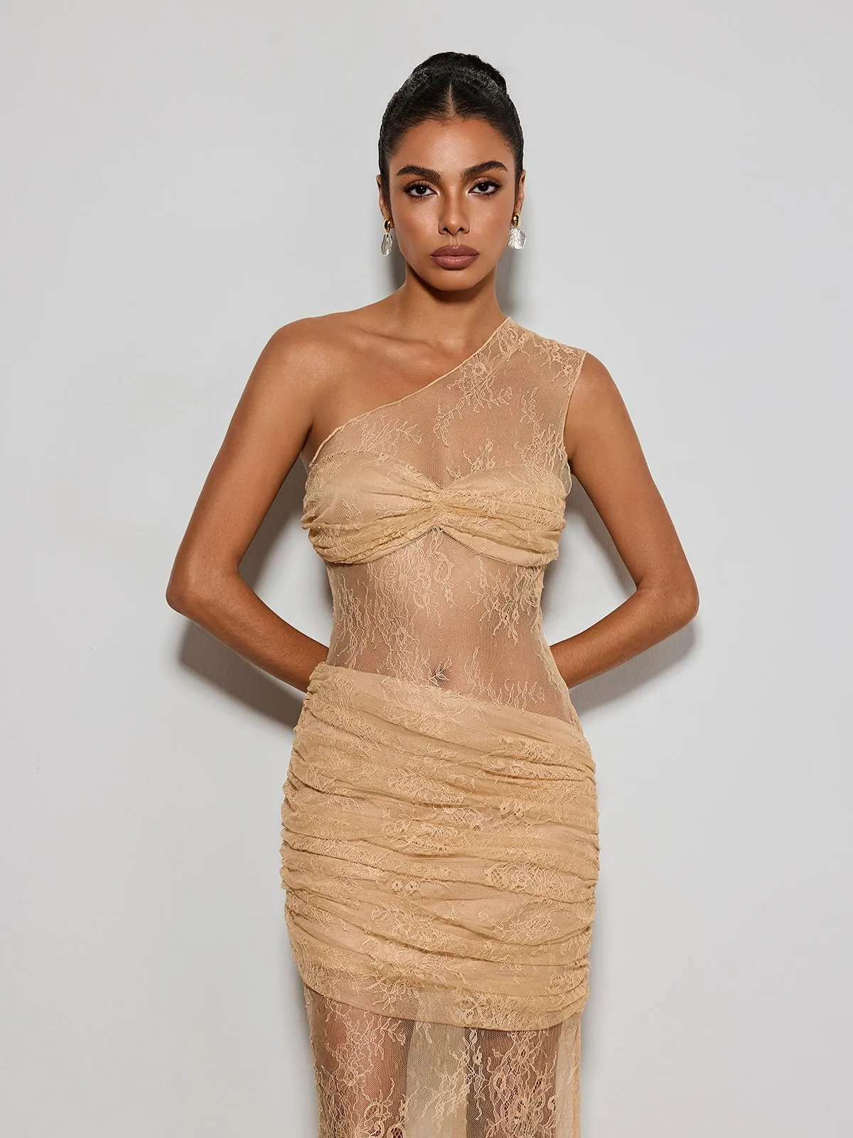 Deylor One Shoulder Lace Ruched Maxi Dress sold by Mew Mews product image thumbnail 5