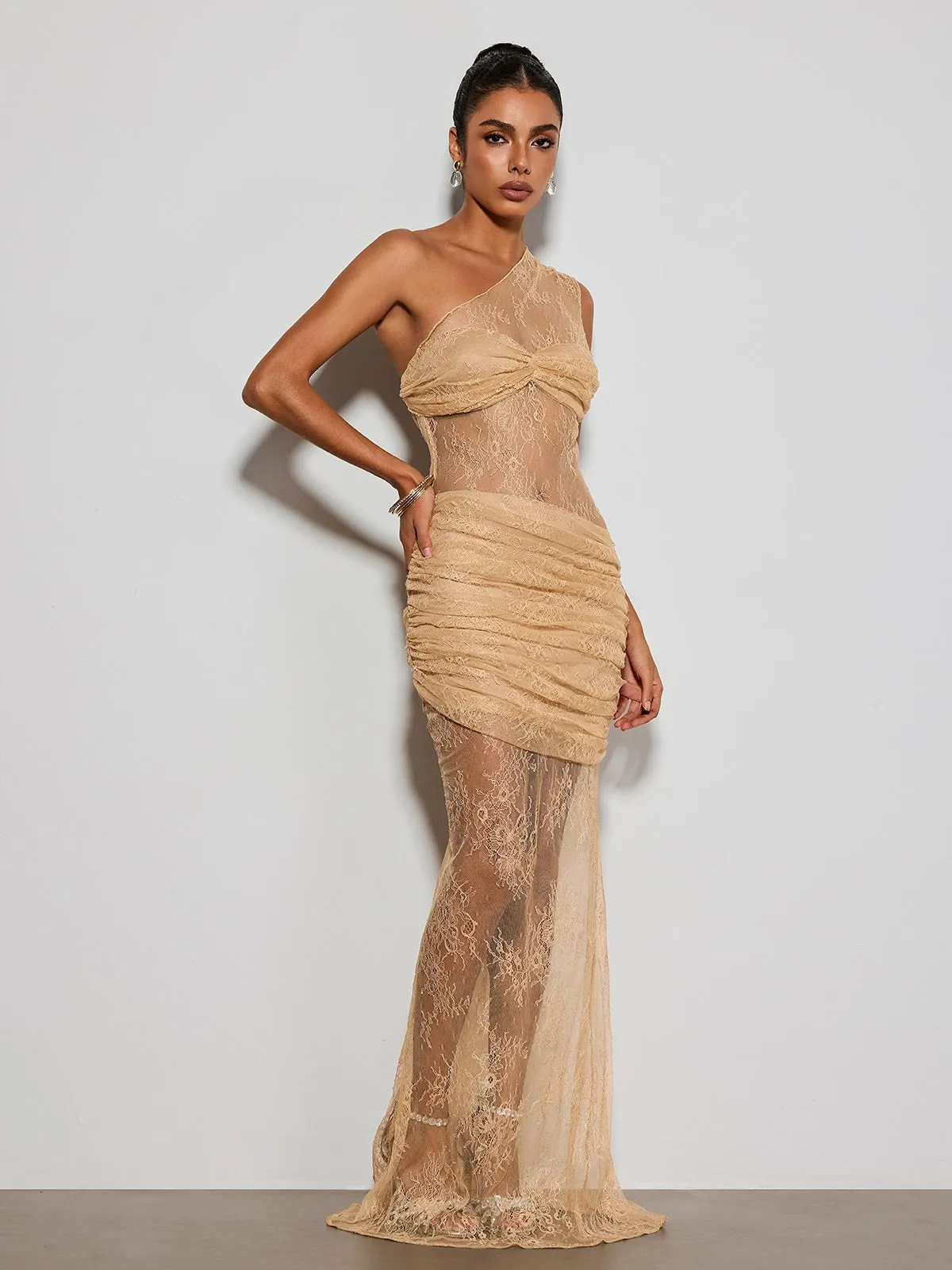 Deylor One Shoulder Lace Ruched Maxi Dress sold by Mew Mews product image thumbnail 2