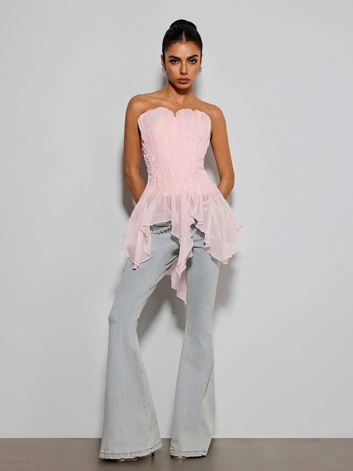 Emke Strapless Ruched Top In Pink sold by Mew Mews product image thumbnail 5