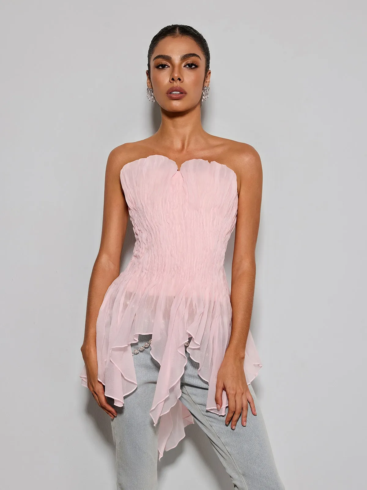 Emke Strapless Ruched Top In Pink sold by Mew Mews