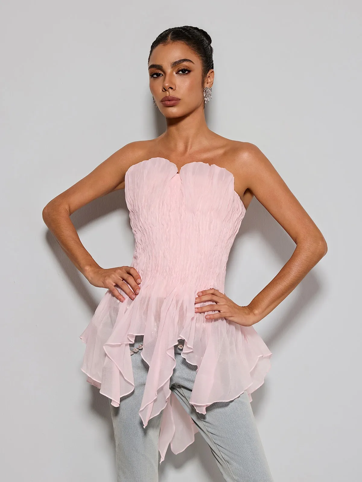 Emke Strapless Ruched Top In Pink sold by Mew Mews product image thumbnail 2