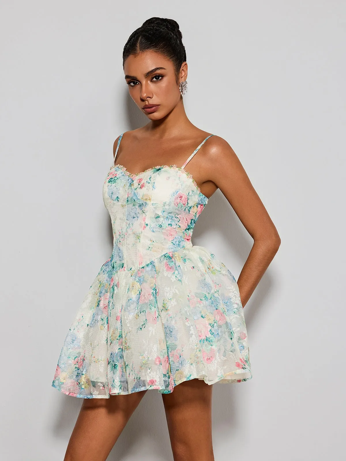 Estera Spaghetti Floral Printed Mini Dress sold by Mew Mews product image thumbnail 4