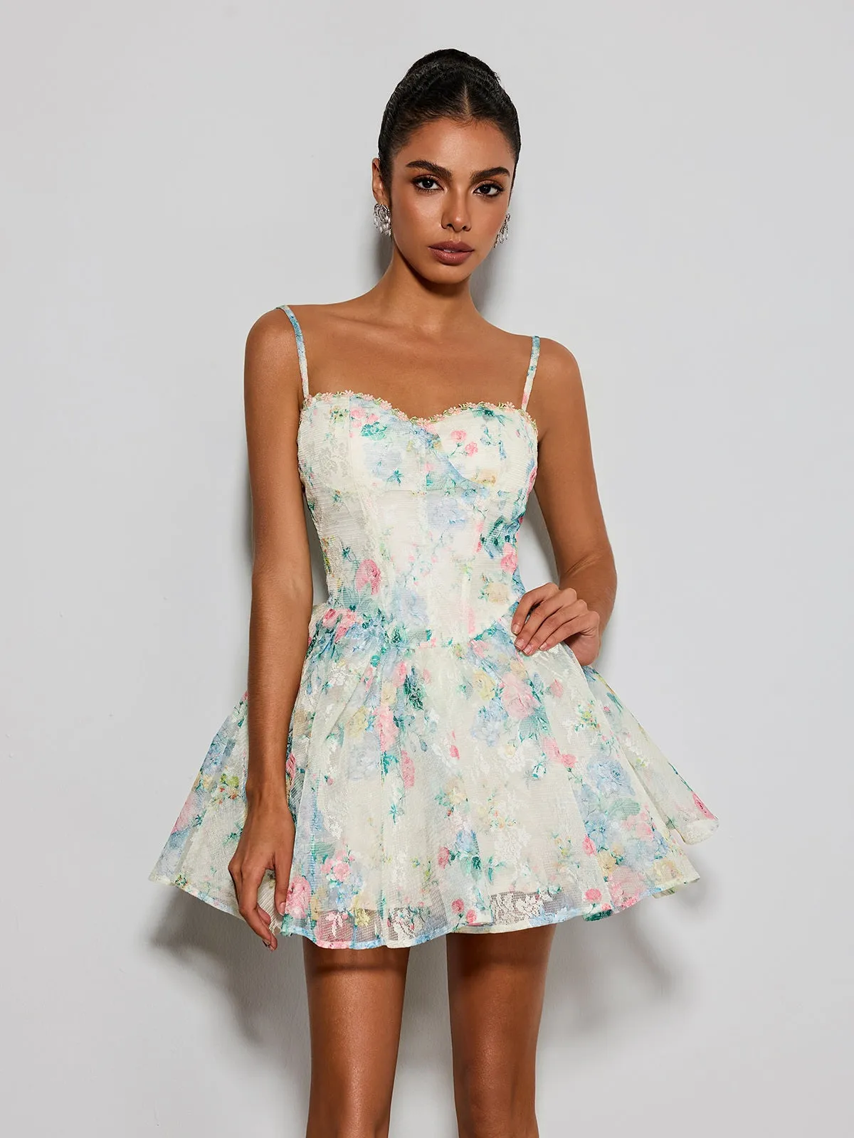 Estera Spaghetti Floral Printed Mini Dress sold by Mew Mews