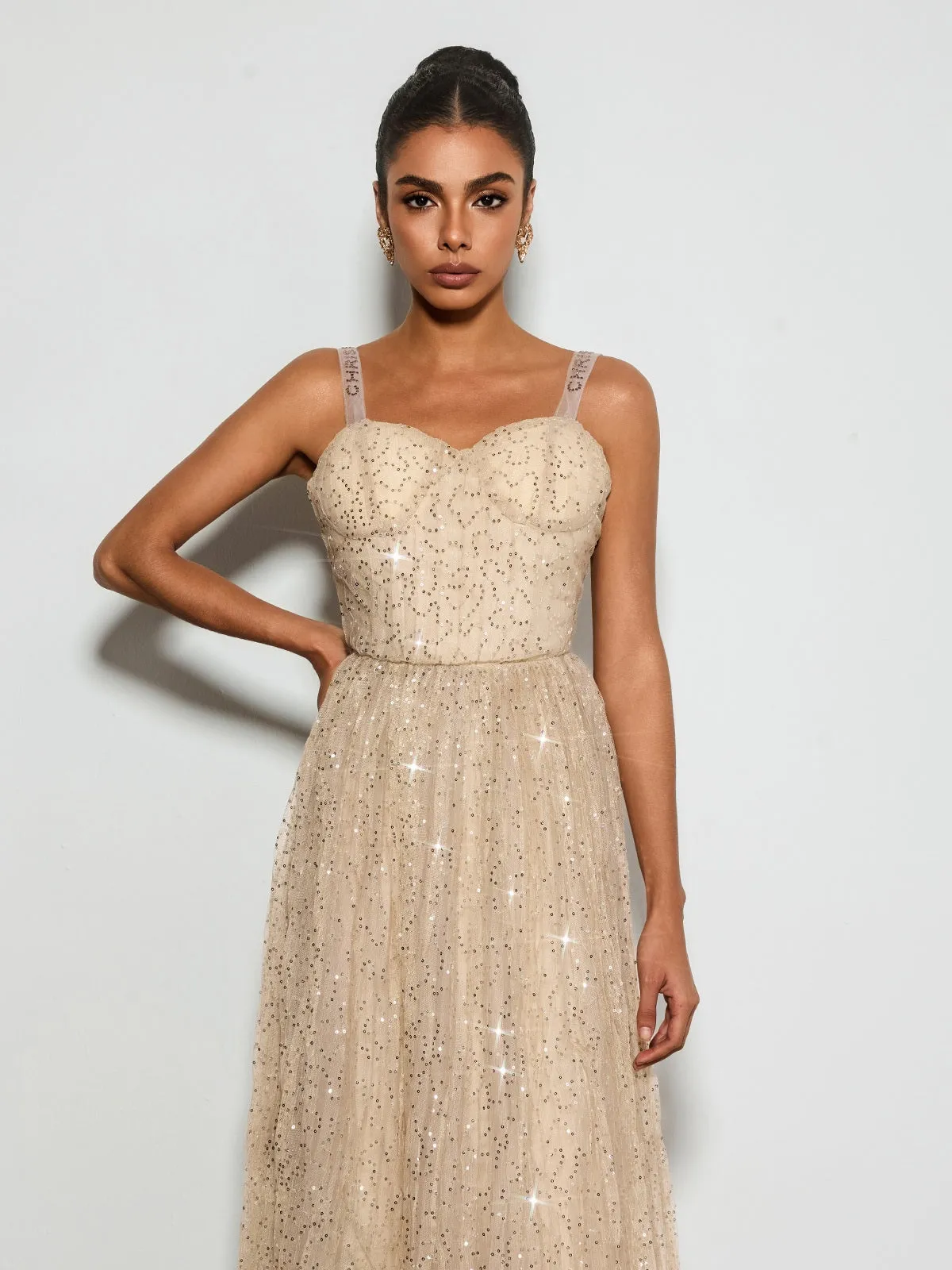 Belyric Mesh Sequin Flared Maxi Dress sold by Mew Mews product image thumbnail 2