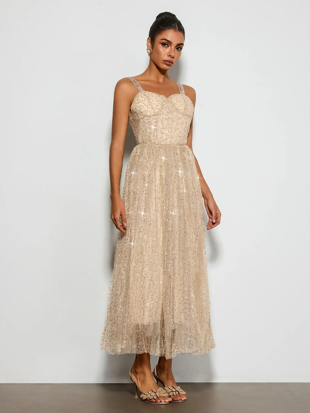 Belyric Mesh Sequin Flared Maxi Dress sold by Mew Mews product image thumbnail 4