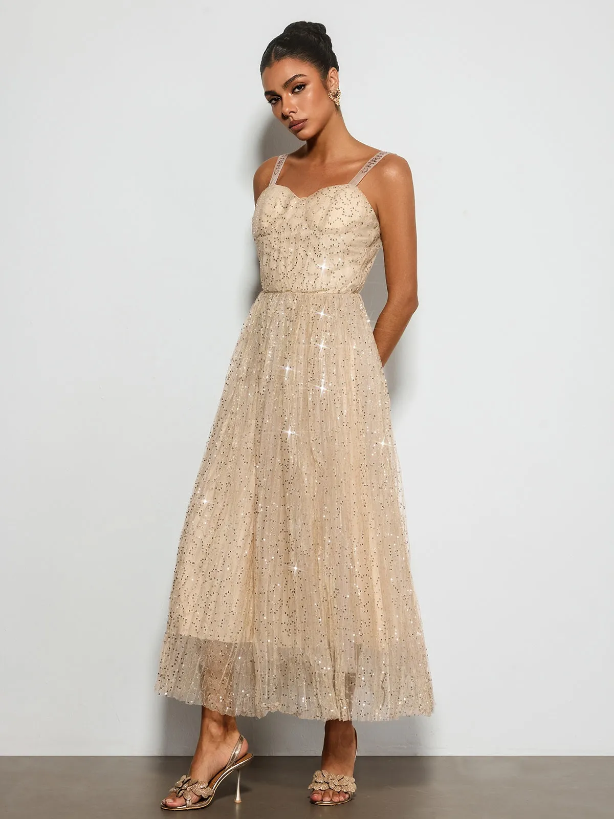 Belyric Mesh Sequin Flared Maxi Dress sold by Mew Mews product image thumbnail 5