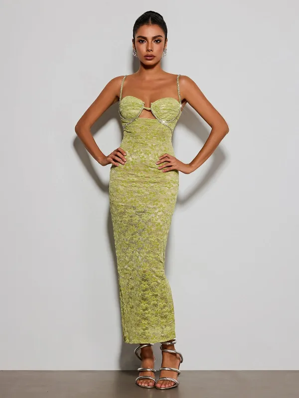 Esparza Spaghetti Rhinestone Floral Maxi Dress made by Mew Mews