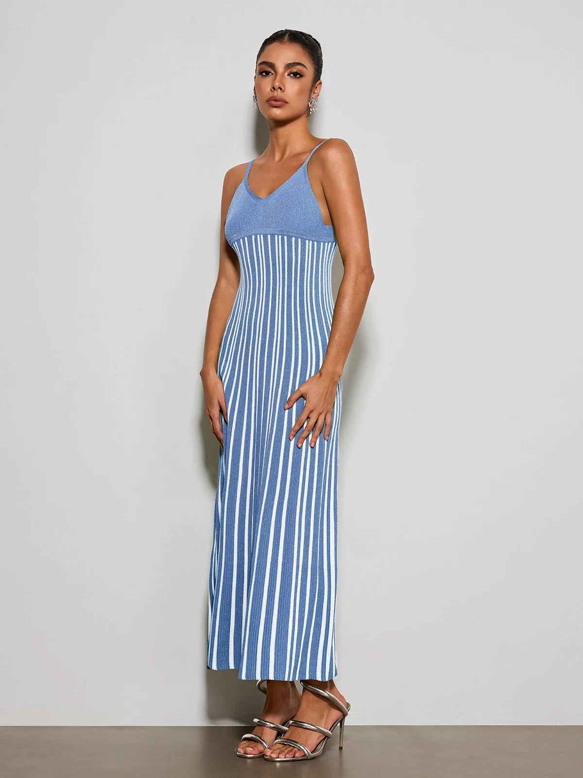 Esmery Spaghetti Stripe Knitted Dress In Blue sold by Mew Mews product image thumbnail 3