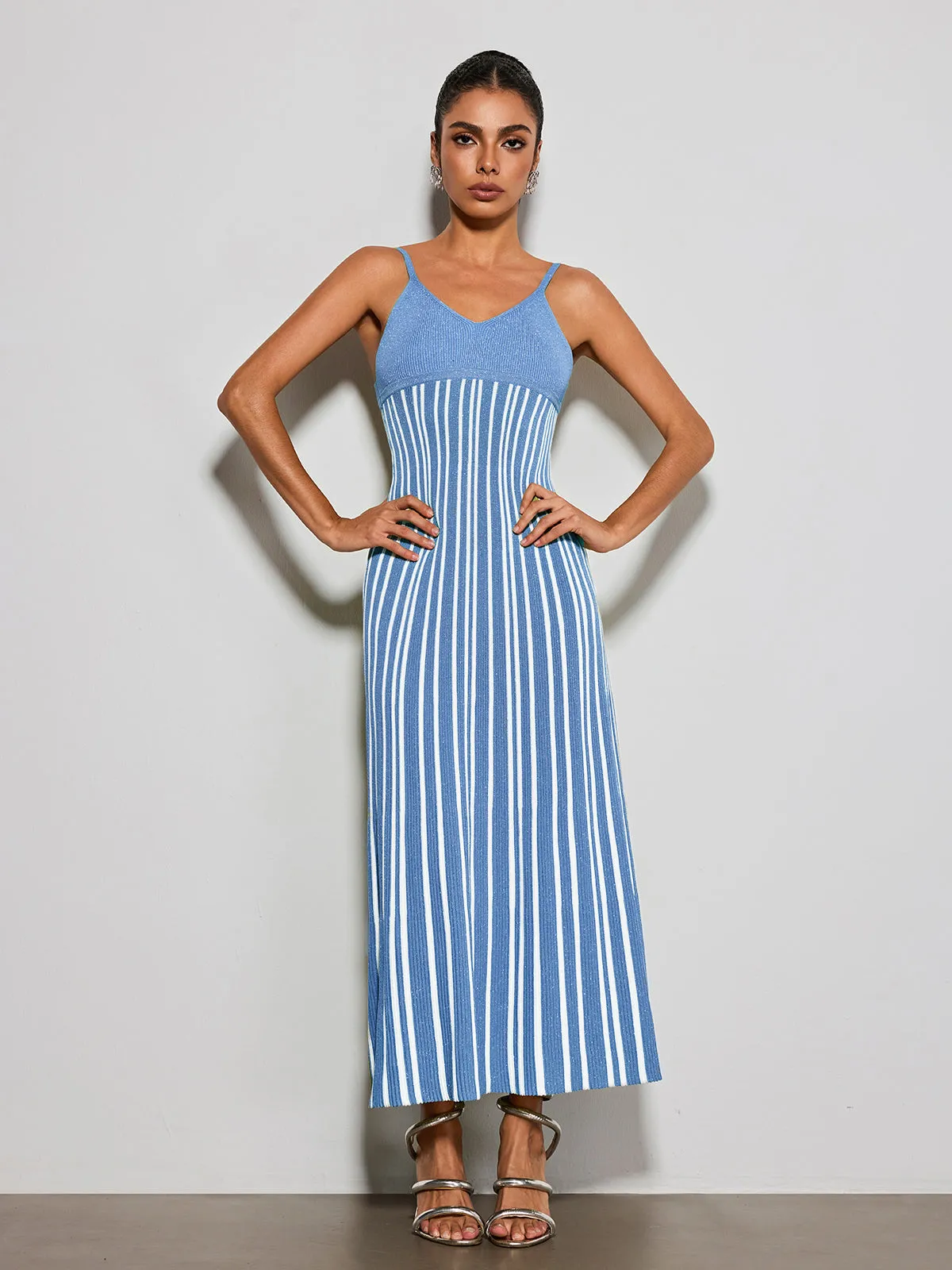Esmery Spaghetti Stripe Knitted Dress In Blue sold by Mew Mews product image thumbnail 2