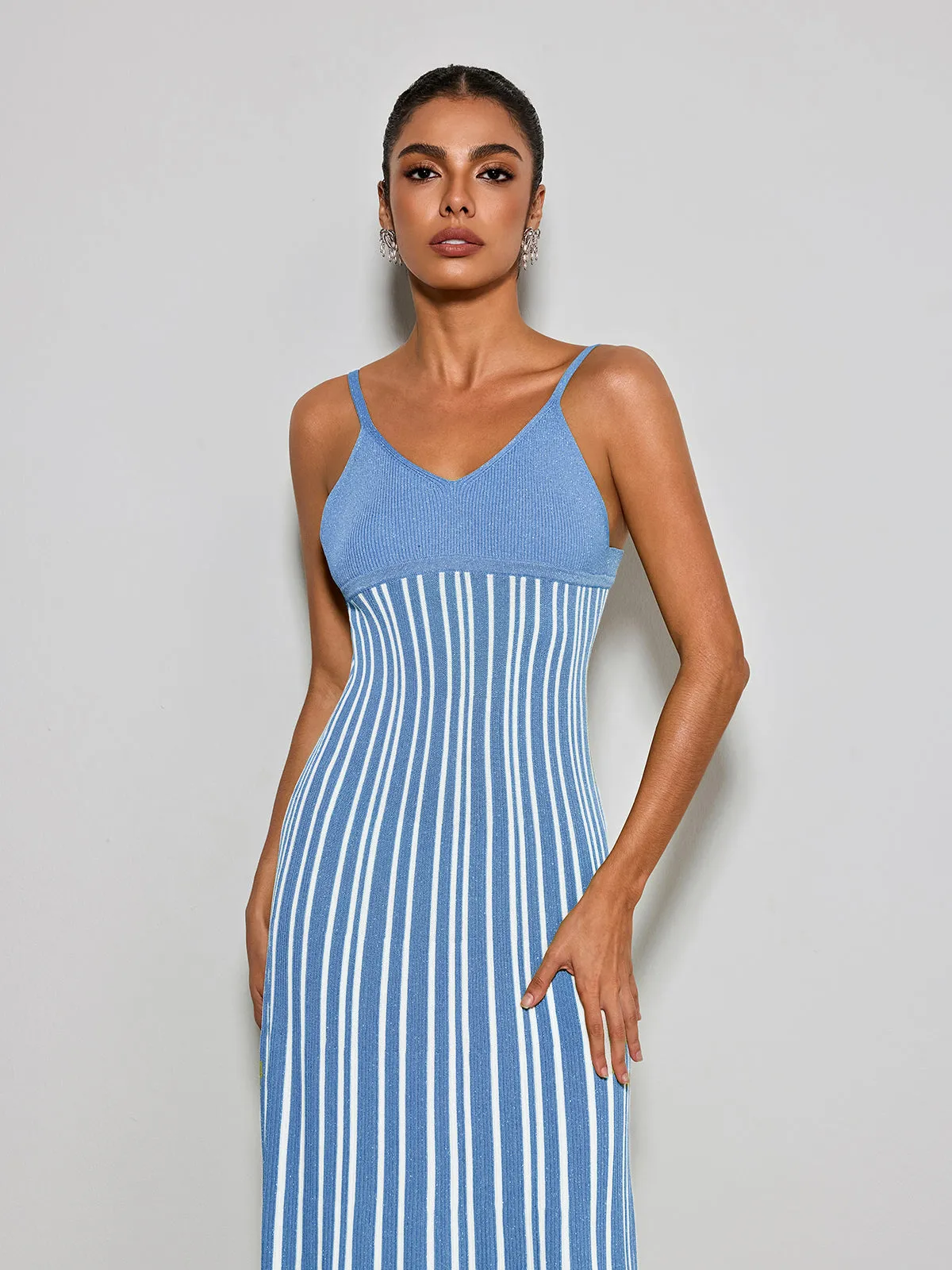 Esmery Spaghetti Stripe Knitted Dress In Blue sold by Mew Mews product image thumbnail 5