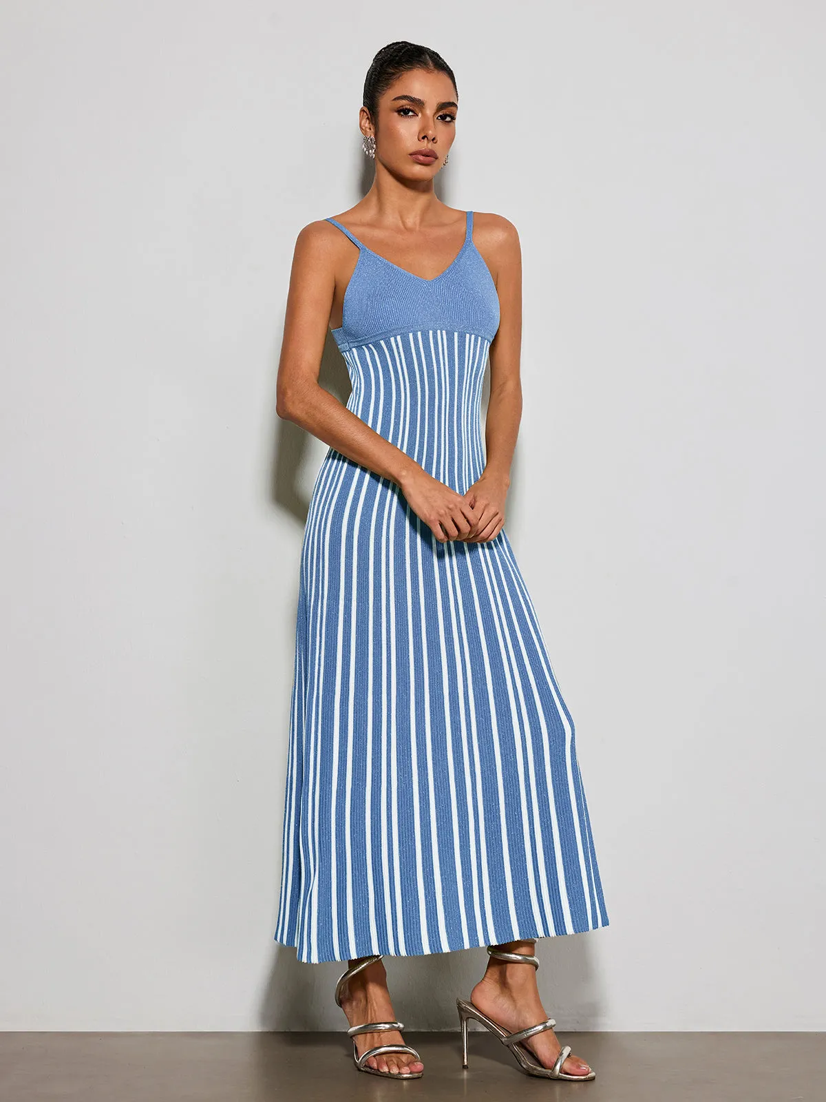 Esmery Spaghetti Stripe Knitted Dress In Blue sold by Mew Mews product image thumbnail 4