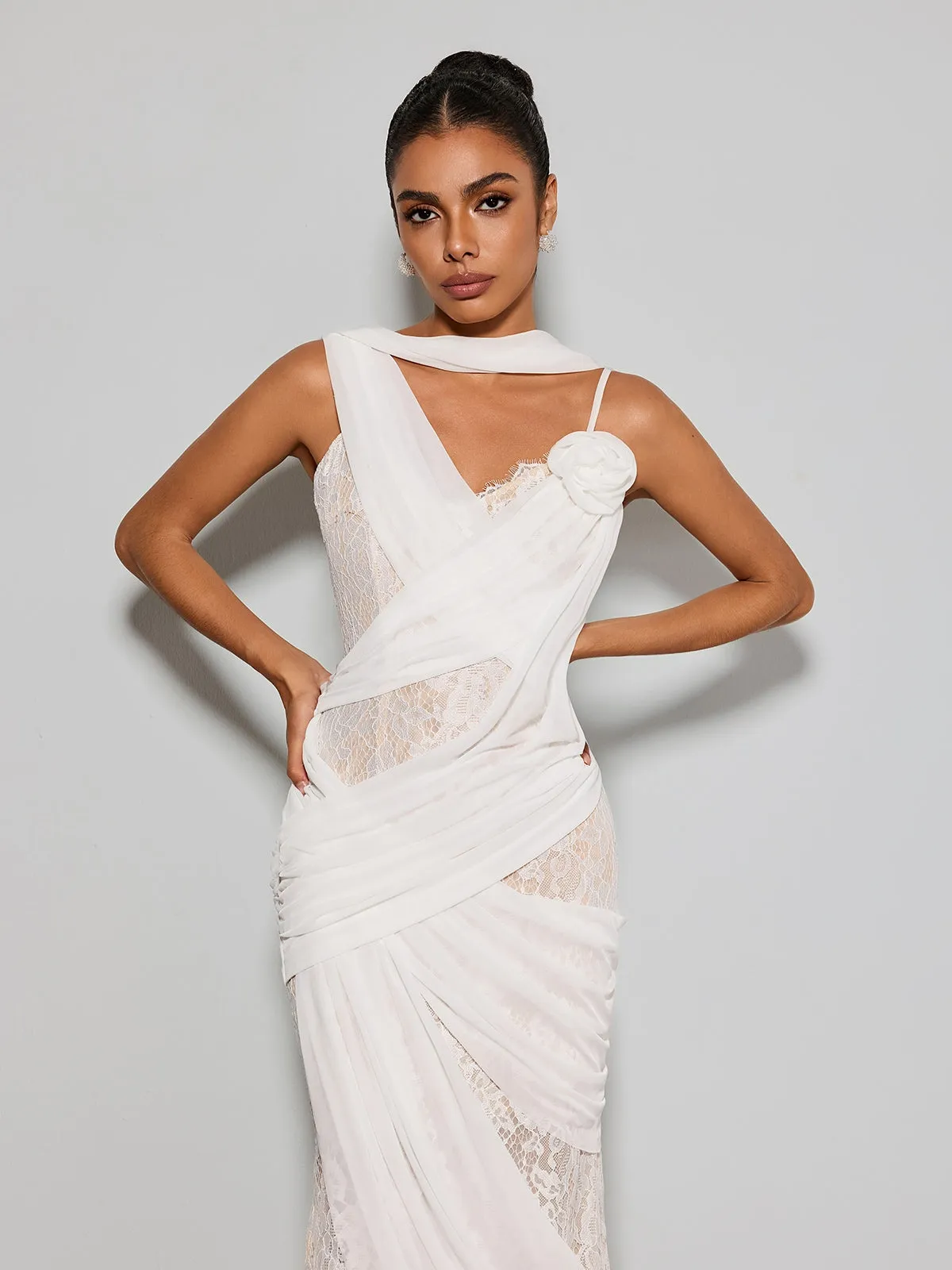 Lorendric Lace Draped Flower Midi Dress sold by Mew Mews product image thumbnail 2