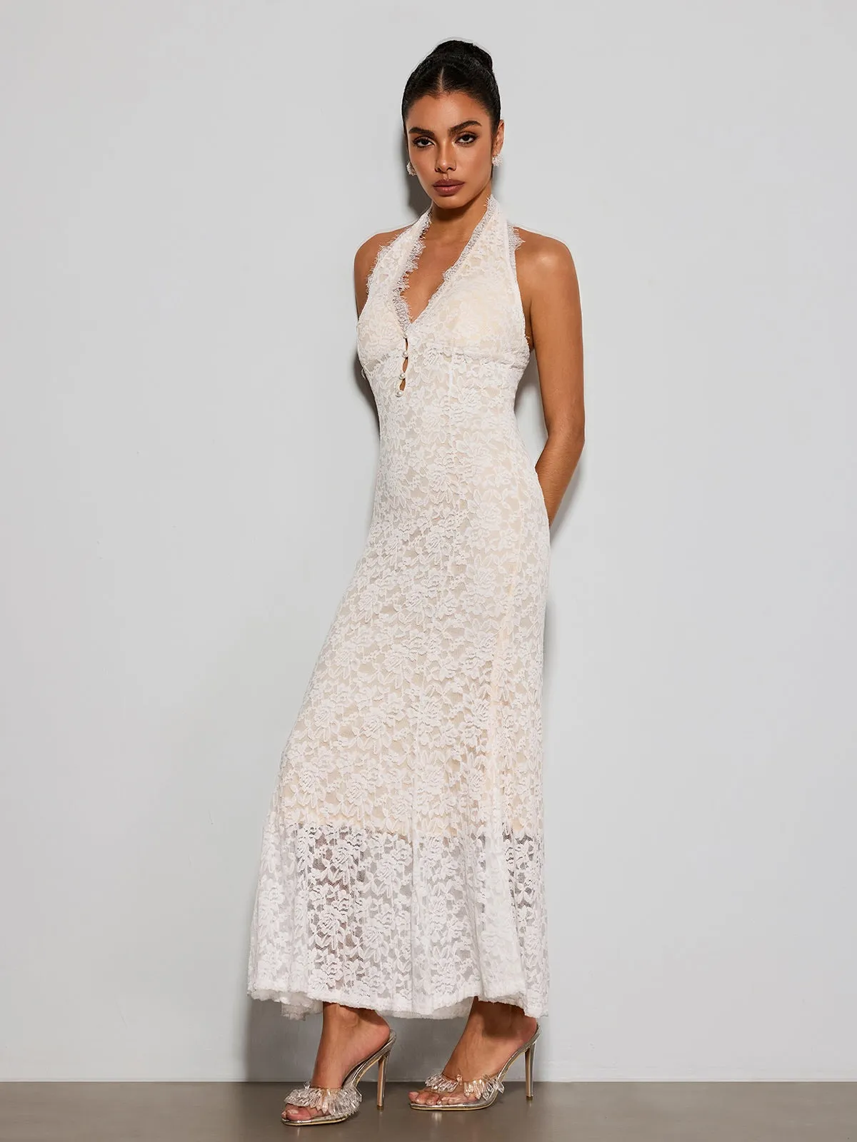Quorveth Halterneck Lace Maxi Dress In White sold by Mew Mews product image thumbnail 5