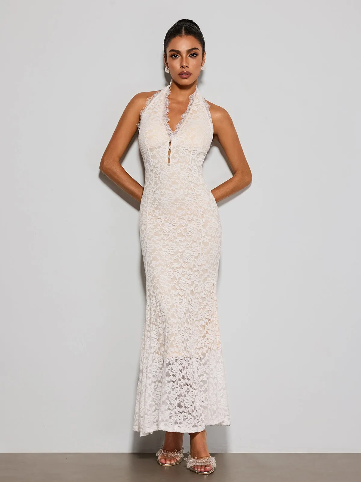 Quorveth Halterneck Lace Maxi Dress In White sold by Mew Mews product image thumbnail 4