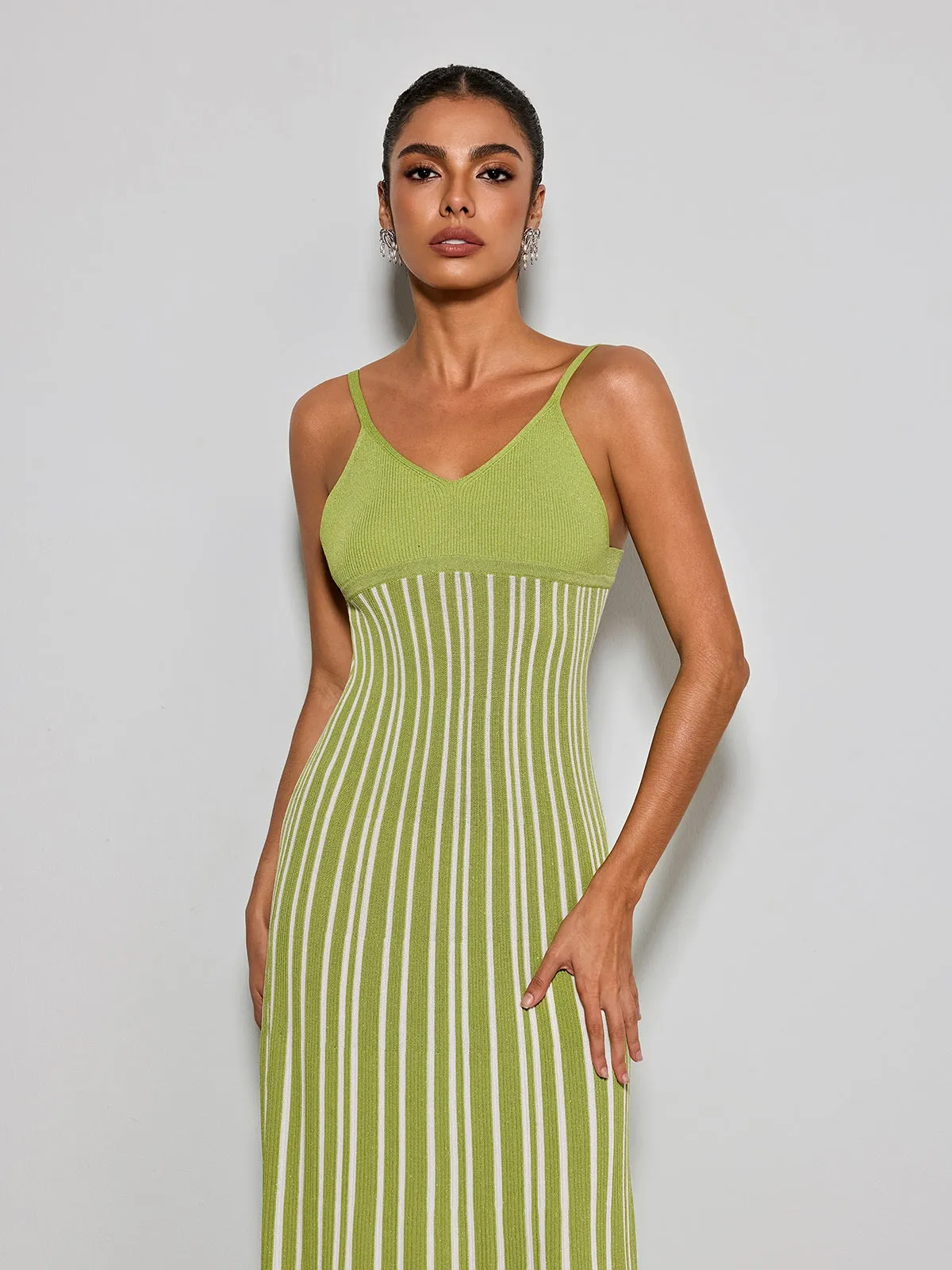 Esmery Spaghetti Stripe Knitted Dress In Green sold by Mew Mews product image thumbnail 2