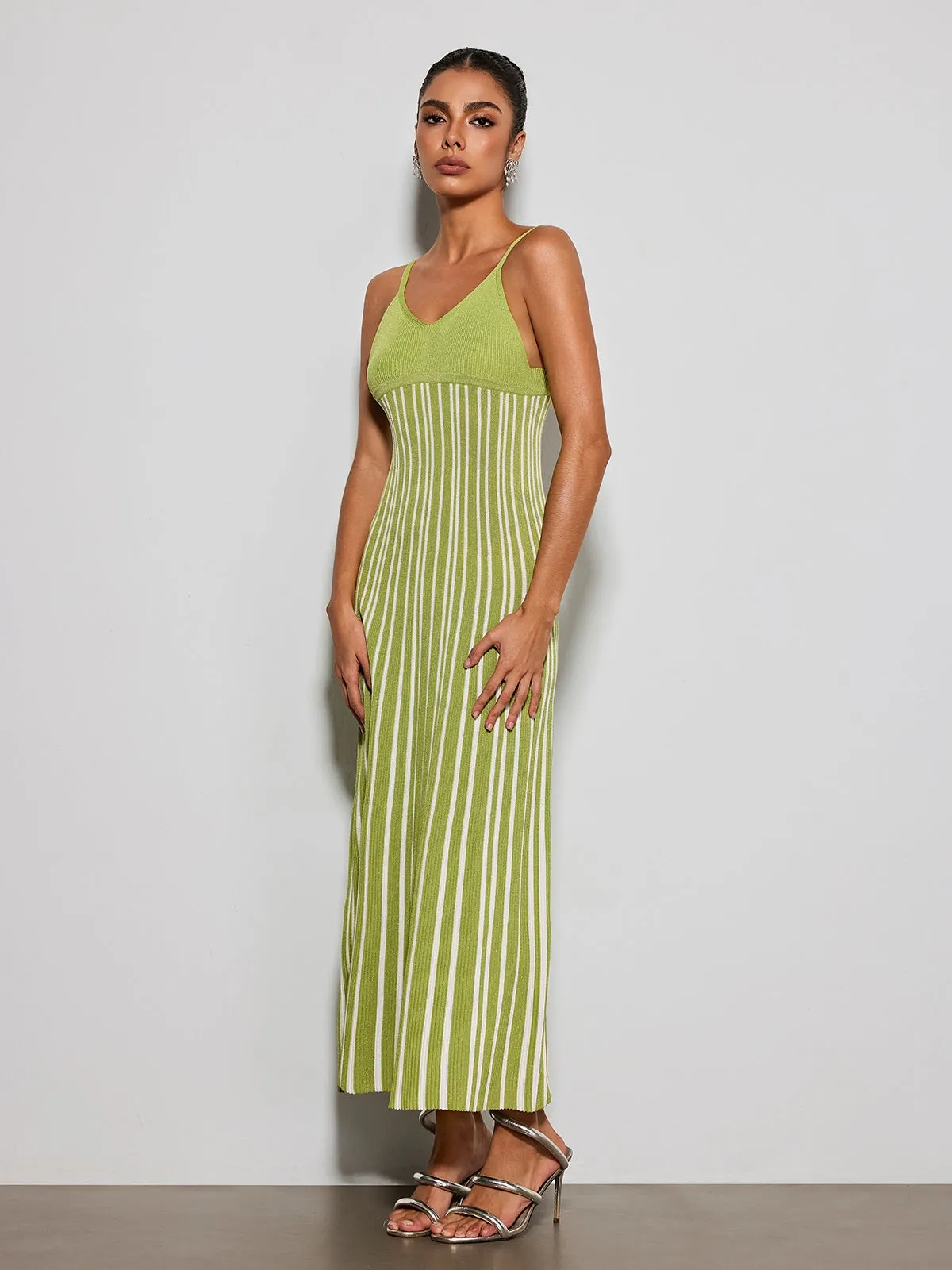 Esmery Spaghetti Stripe Knitted Dress In Green sold by Mew Mews product image thumbnail 4
