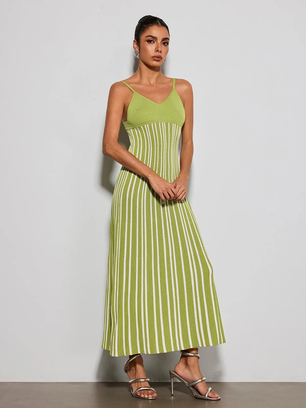 Esmery Spaghetti Stripe Knitted Dress In Green sold by Mew Mews product image thumbnail 5