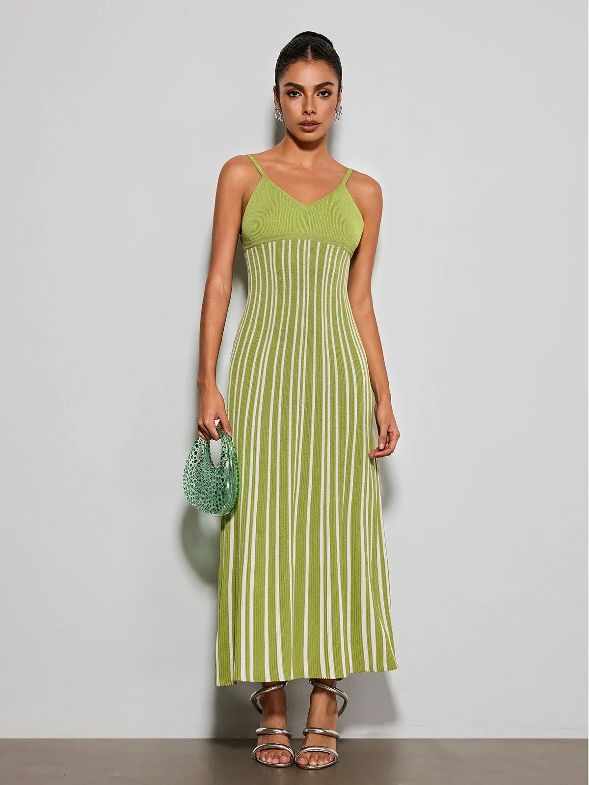 Esmery Spaghetti Stripe Knitted Dress In Green sold by Mew Mews product image thumbnail 3