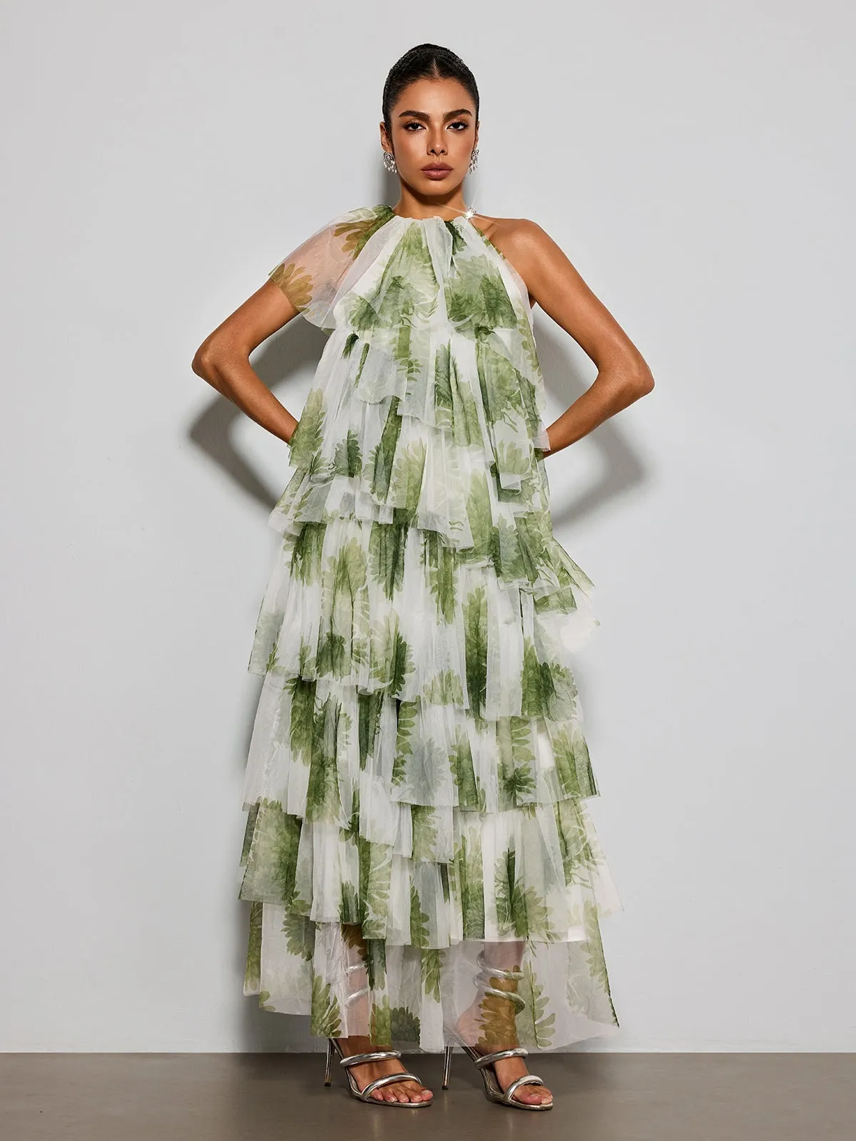 Esmerie Tulle Tiered Printed Maxi Dress sold by Mew Mews product image thumbnail 4