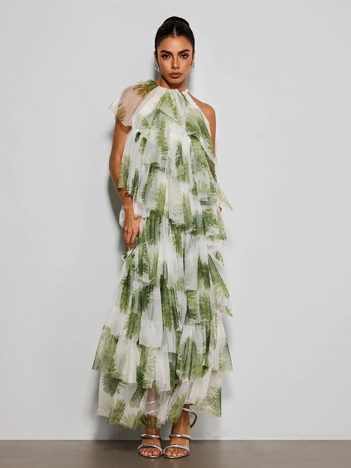 Esmerie Tulle Tiered Printed Maxi Dress sold by Mew Mews
