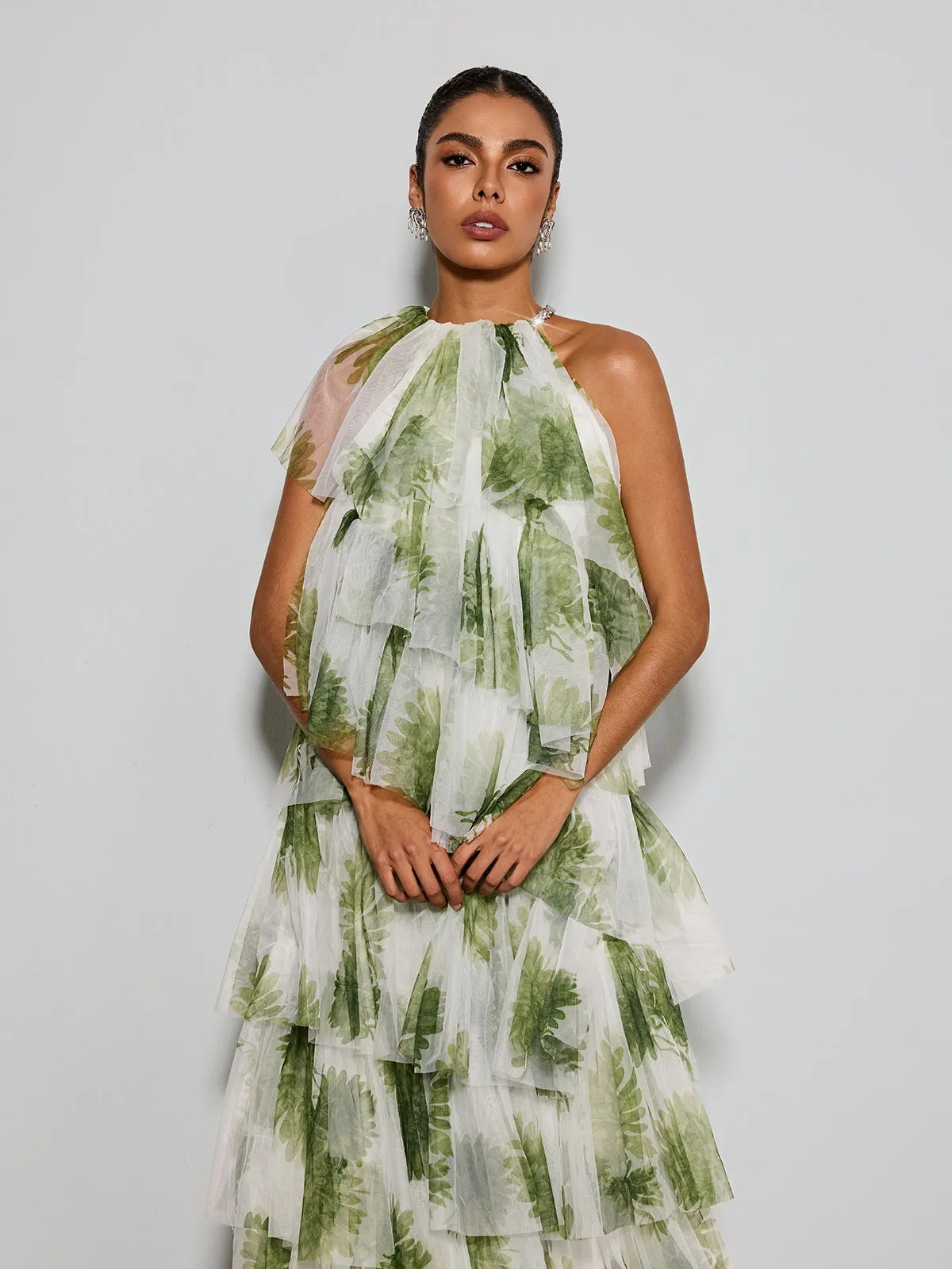 Esmerie Tulle Tiered Printed Maxi Dress sold by Mew Mews product image thumbnail 5