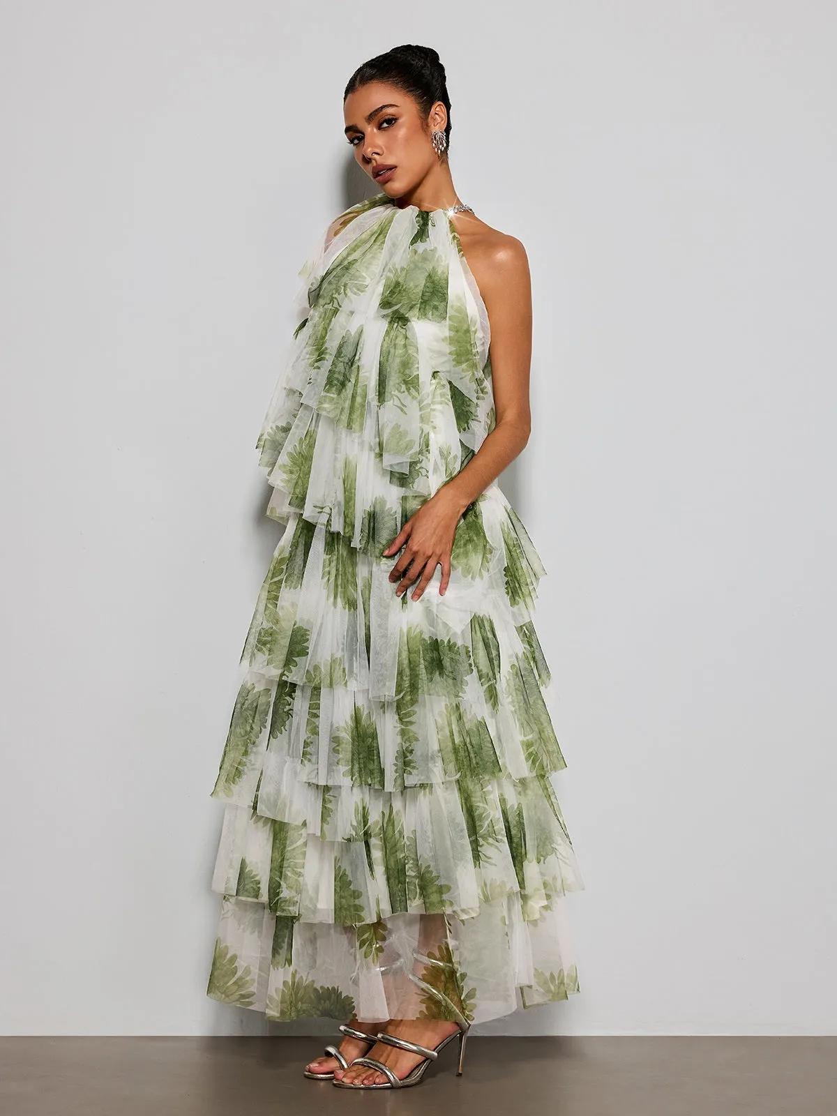 Esmerie Tulle Tiered Printed Maxi Dress sold by Mew Mews product image thumbnail 2