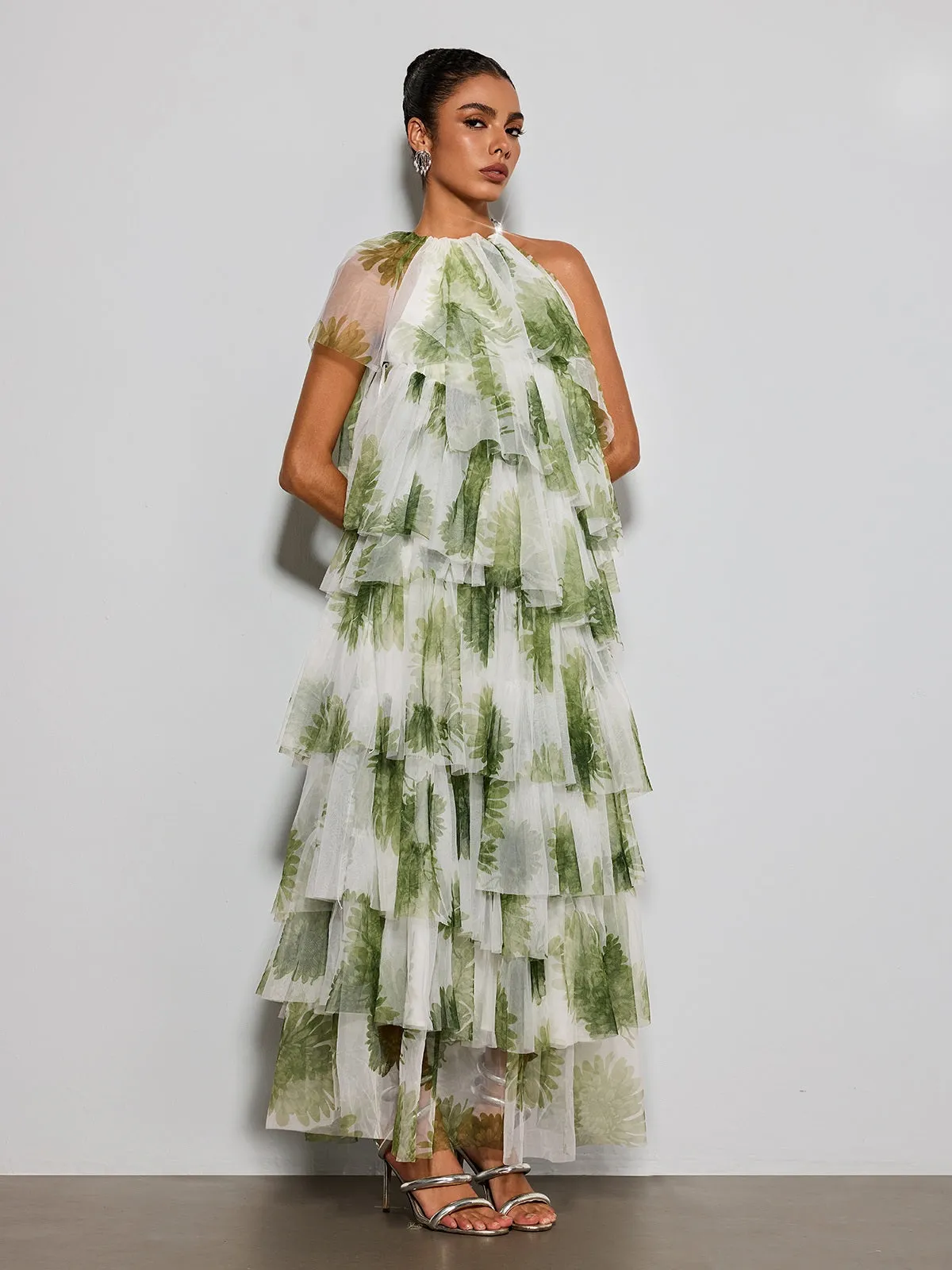 Esmerie Tulle Tiered Printed Maxi Dress sold by Mew Mews product image thumbnail 3