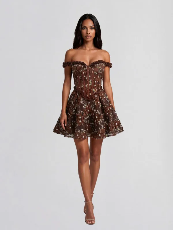 Jyvric Off Shoulder Flower Mini Dress made by Mew Mews